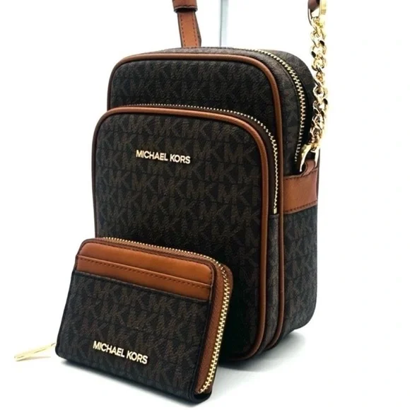Michael Kors Medium NS Chain Xbody Bag & Jet Set Travel MD ZA Card Case Wallet